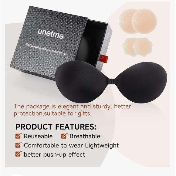 NWT  Sticky Bra + Nipple Covers + Boob Tapes + Gift Box  C black - Picture 3 of 4